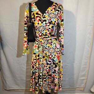 Leota Abstract Print Wrap Midi Dress Small Made in USA
